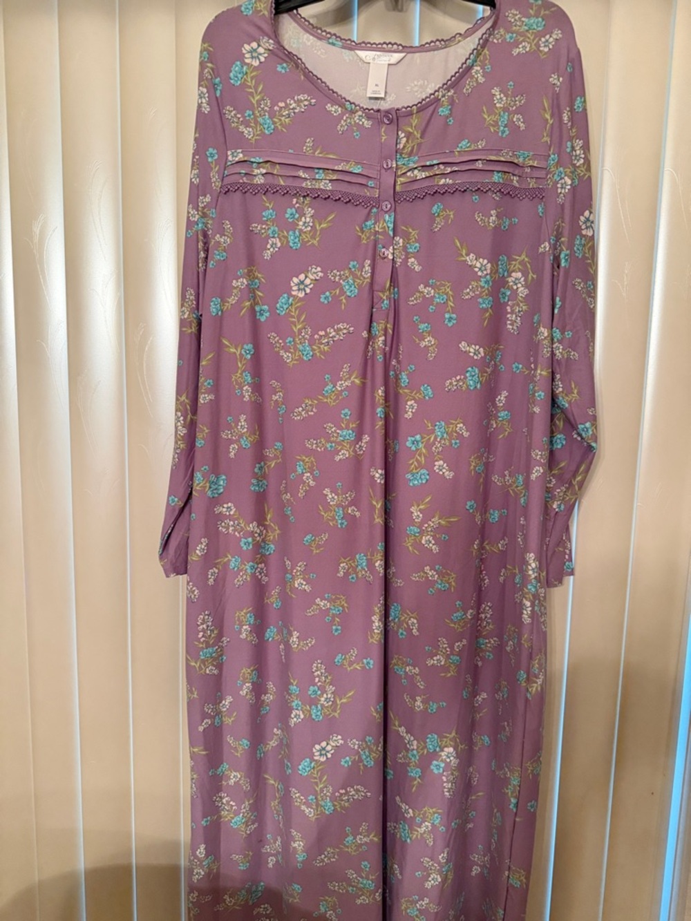 Adonna Mauve Floral Button-Front Maxi Nightgown